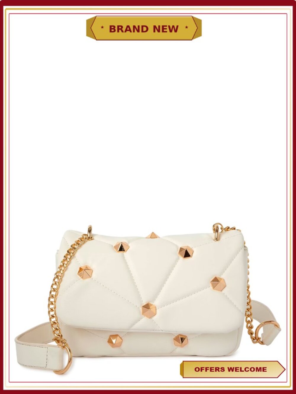 Quilted Crossbody Handbag with Studded Accents - Hands-Free Style